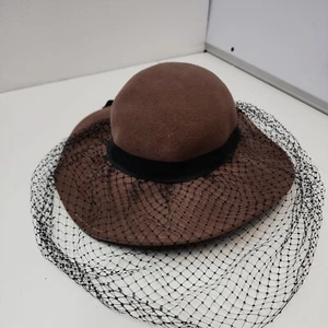 Wollfilzhut Damen Vintage braun mit schwarzer Schleife/Band - Netz - Schleife - Bild 1 von 11
