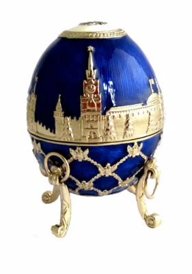 Copie oeuf Fabergé - "La Couronne de Moscou" Bleu fabrication artisanale - Photo 1/3