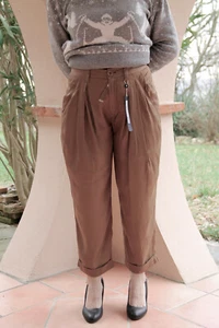 Luxurious 7/8 Satin Camel High Use Pants Size 34 FR 32D W24 New/Tags - Picture 1 of 5