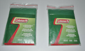 COLEMAN EMERGENCY PONCHO. LOT OF 2 Universal One Size ~ Green