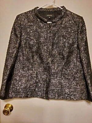 Jones Нью-Йорк черный w/серебро блестящий основные моменты с подкладкой Snap с подкладкой куртка sz 14 - Изображение 1 из 4