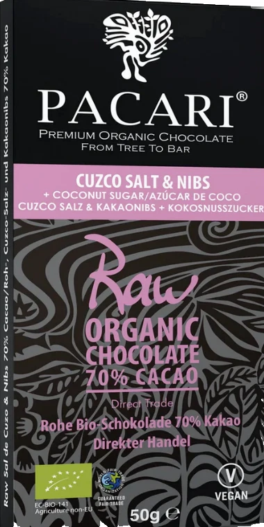 Barra de chocolate crudo Pacari Salt & Nibs - 1,76 oz. 50g. Foto 1 de 1