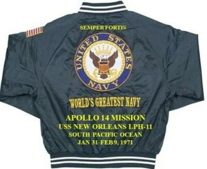 APOLLO 14 MISSION *USS NEW ORLEANS LPH-11 EMBROIDERED SATIN JACKET (BACK ONLY) - Picture 1 of 6