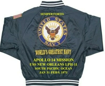APOLLO 14 MISSION *USS NEW ORLEANS LPH-11 EMBROIDERED SATIN JACKET (BACK ONLY) - Image 1 of 4