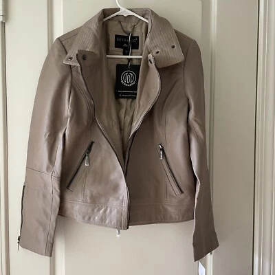 Bernardo Genuine Leather Moto Jacket Soft Taupe Size Medium - Image 1 of 4