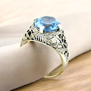 CLASSIC STYLE 5 CARAT SIMULATED SKY BLUE TOPAZ 925 STERLING SILVER RING #327 - Picture 1 of 3