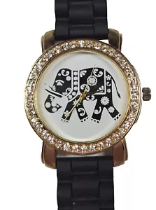 Unbranded 10" Women's Silvertone Gemmed Watch Elephant On Dial New Battery - Picture 1 of 4