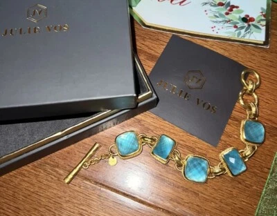 NEW Julie Vos Beautiful Iridescent Blue Link Bracelet W/ Adjustable Toggle NWOT - Image 1 of 4