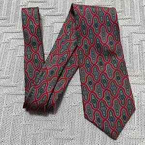 Bloomingdale's maroon and green abstract silk tie