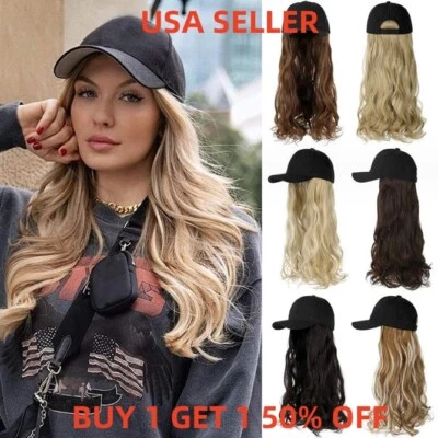 Gorra de béisbol para mujer con extensión de cabello algodón liso lavado ajustable sombrero de papá Foto 1 de 4