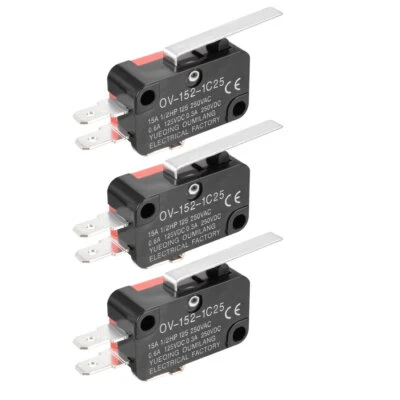 3PCS OV-152-1C25 15A 125/250VAC SPDT NO NC 3 Terminals Hinge Lever Micro Switch - Imagen 1 de 4