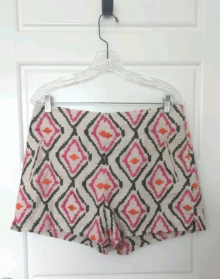 Pre-owned Ann Taylor LOFT The Riviera Short Ikat Print Linen Shorts Sz 8 - Image 1 of 4