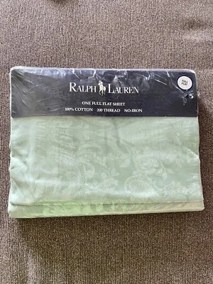 Ralph Lauren Vintage Full Flat Sheet Avery Green 1994 100% Cotton Damask NEW - Image 1 of 2