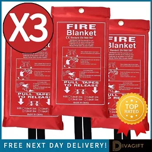 FIRE BLANKETS LARGE QUICK RELEASE HOME OFFICE KITCHEN SAFETY FIRE BLANKET x3 - Picture 1 of 7