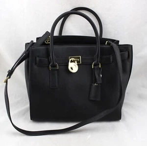 $398 MICHAEL KORS Hamilton Traveler Large Black Leather Satchel Tote Bag NWT - Picture 1 of 9