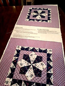 Quilt/Pillow Cotton Fabric Panels Lot of 3 Navy and Purple. 17" x 44" - Picture 1 of 4