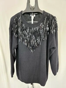 Vintage Eminent schwarzer Strickpullover mit hängenden Perlen Gr. L - Bild 1 von 5
