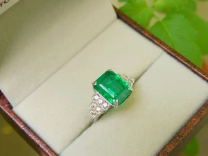 4.18 Ct Natural Emerald & Diamond Anniversary Ring 14K Solid White Gold Size 9 - Picture 1 of 9