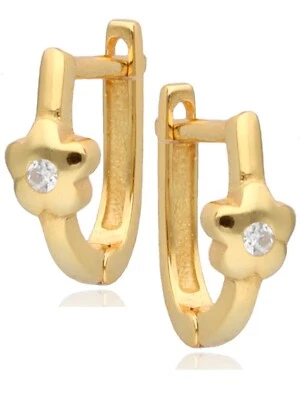 Creolen Gold Blume 18k Gelbgold vergoldet Zirkonia Damen Kinder Blüte Ohrringe - Bild 1 von 4