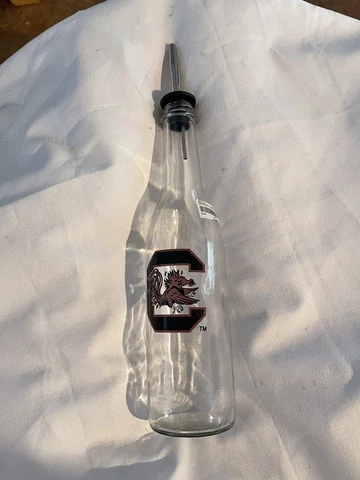 SOUTH CAROLINA GAMECOCKS Glass & Metal Oil & Vinegar Bottle NCAA  12” Cover