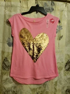 NEW Pink Girls Silver / Gold Sequin Heart Shirt NICE GIFT! BNWT! Valentines Day! - Picture 1 of 10