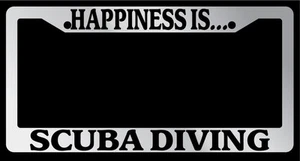 Chrome License Plate Frame "Happiness is scuba diving" Auto Accessory Novelty - Picture 1 of 1
