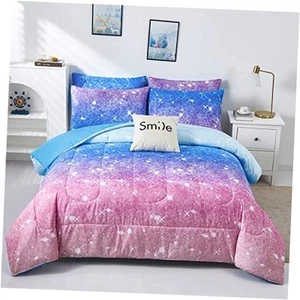 Rainbow Glitter Comforter Set Full/Queen Size for Girls, Sparkle Galaxy - Picture 1 of 8