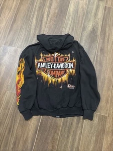 VTG 80s Harley Davidson Flames Zip Hoodie Mens Small Bikers Only USA - Picture 1 of 7
