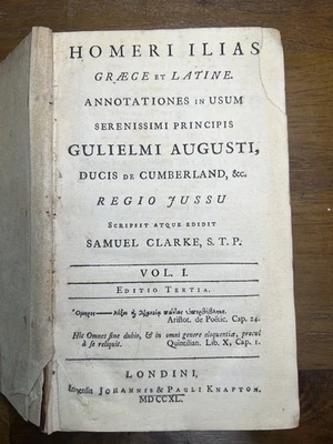 1740 HOMER ILIAD VOL. 1 - SAMUEL CLARKE - Greek and Latin - 3rd Edition  Foto 1 de 4