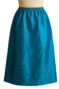 💎 Vintage 1980s - 100% Handwoven Thai Silk Skirt – Turquoise Blue – Handmade XL - Bild 1 von 14