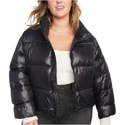 Abrigo acolchado Old Navy para mujer talla 3X negro corto brillante cuello alto Foto 1 de 4