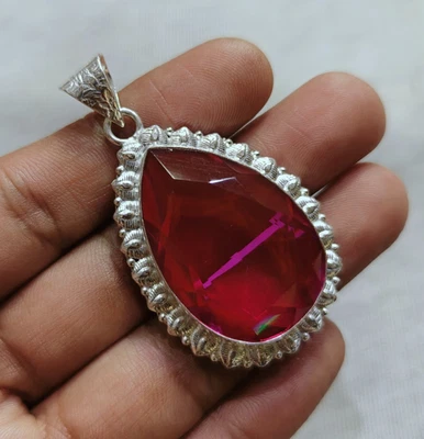 Incredibile ciondolo quarzo tormalina rosa ciondolo pietra preziosa argento... - Immagine 1 di 4