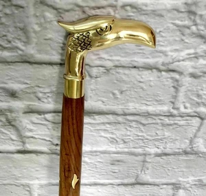 Antique Style Brass Eagle Bird Head Handle Handmade Wooden Walking Stick Cane - Picture 1 of 5