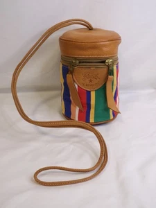IL BISONTE zylindrische Tasche mehrfarbig gestreift Canvas & Leder Made in Italy - Bild 1 von 15