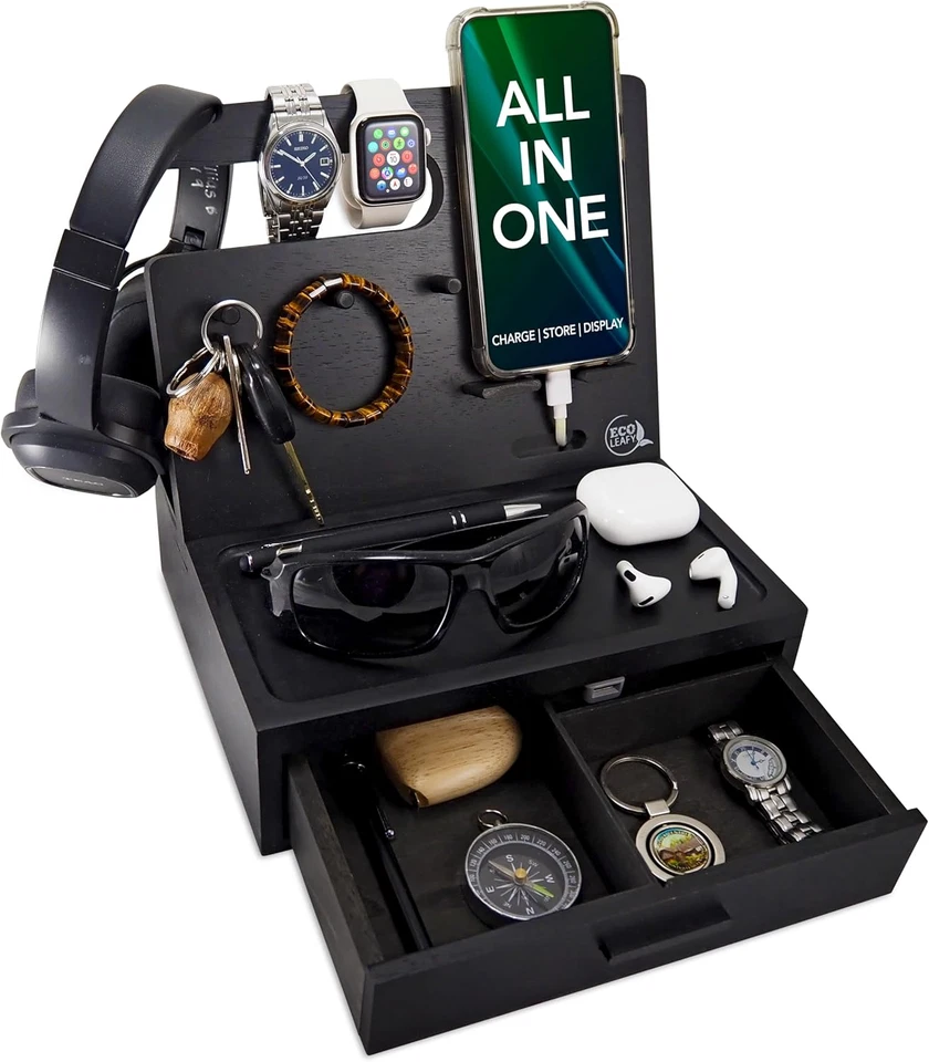Nightstand Organiser for Men- Bedside Table Organiser with Drawer for Mobile Pho - image 1 of 4