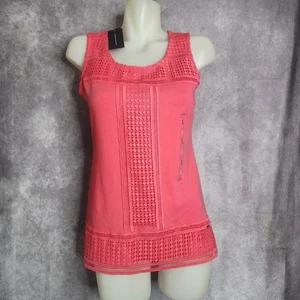 Blusa sin mangas Tommy Hilfiger rosa coral ganchillo encaje ribete - Imagen 1 de 11