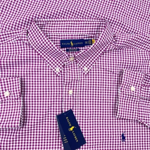 Ralph Lauren Camicia Uomo 2XLT Rosa Check Bottoni Performance Nylon Gingham Plaid - Foto 1 di 15