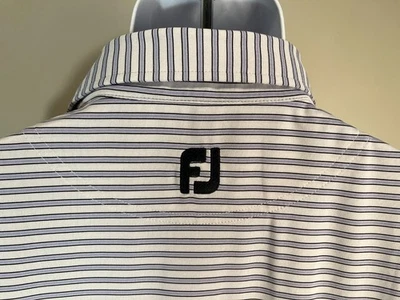 FootJoy FJ Hombre Blanco y Azul Rayas Manga Corta Golf Polo Grande L Foto 1 de 4