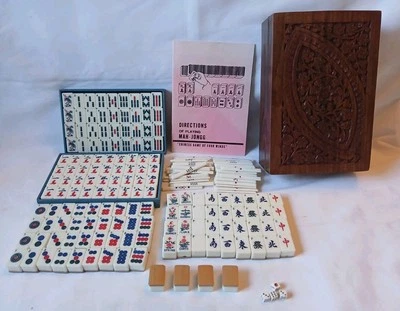 Vintage Mahjong Set in Wooden Box 148 Bamboo Backed Tiles Book Mah Jong Jongg - Image 1 of 4