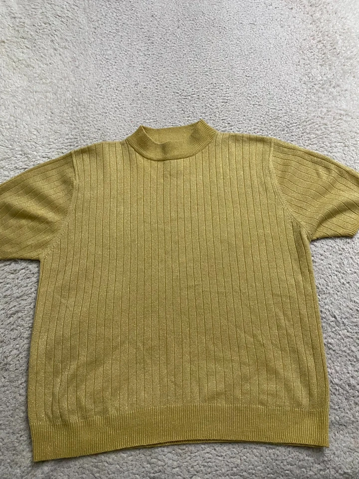 Suéter Pullover Sag Harbor Mujer Brillo Manga Corta Cuello Simulado Dorado Talla L Foto 1 de 4