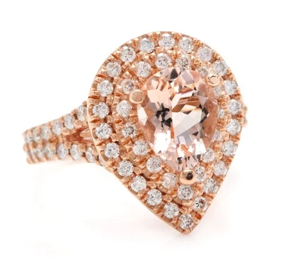Unique 2CT Pear Cut Natural Morganite In 14k Rose Gold Gift Ring For Valentin's - Image 1 of 4