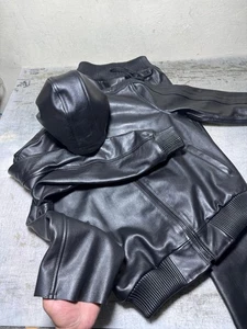 Men's Black Leather Track Suit Handmade Genuine Cowhide Leather Casual Sweatsuit - Picture 1 of 6