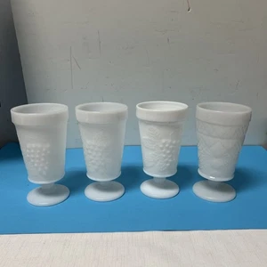 4 VINTAGE MILK GLASS FOOTED TUMBLERS - Picture 1 of 10
