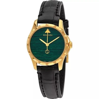 Reloj Gucci G-Timeless YA126558 para dama 27 mm esfera verde correa de cuero negro Foto 1 de 3
