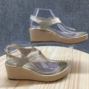 NUEVAS Sandalias Michael Kors Para Mujer 8.5M Laney Slingback Alpargata Cuña Tanga Dorado - Imagen 1 de 17