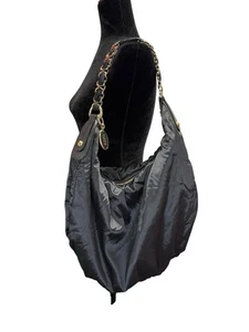 TOD’S Black Nylon Shoulder Bag w/ Gold Chain Strap & Leather Trim, Italy - Picture 1 of 13