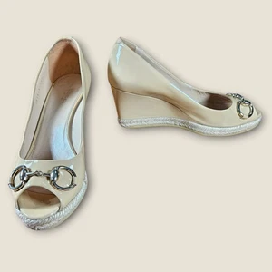 Gucci Espadrille Wedge Heels Patent Leather Horsebit Detail Size 37.5 - Picture 1 of 18