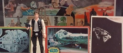 Figura completa de Han Solo 1977 + 2 tarjetas de película con halcón millineum Foto 1 de 4