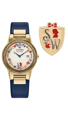Conjunto de pinos de relógio Citizen feminino Eco-Drive Disney princesa ouro branco neve GA107941W - Imagem 1 de 4