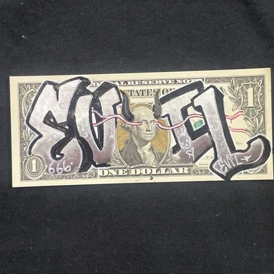EVIL graffiti 1 Dollar bill painting Tattoo Art Graffiti Art Street Art money - Image 1 of 4